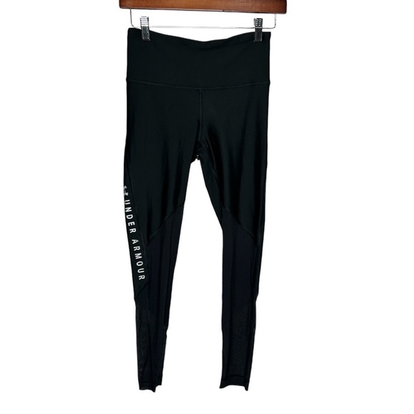 Under Armour Women Crop Leggings Size Small Black Mesh - Picture 1 of 5